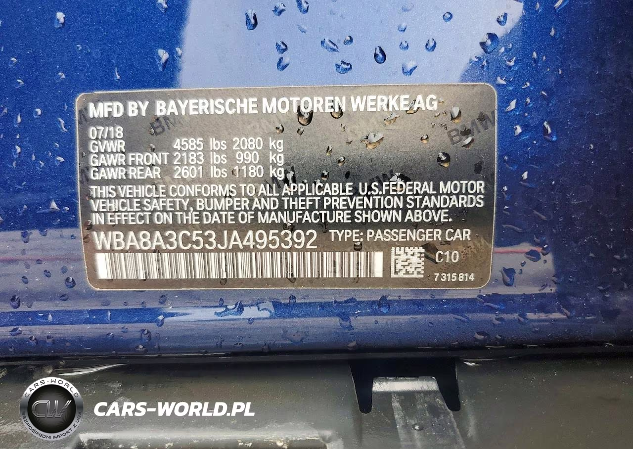 2018 BMW 320 Xi VIN:WBA8A3C53JA495392 - 13