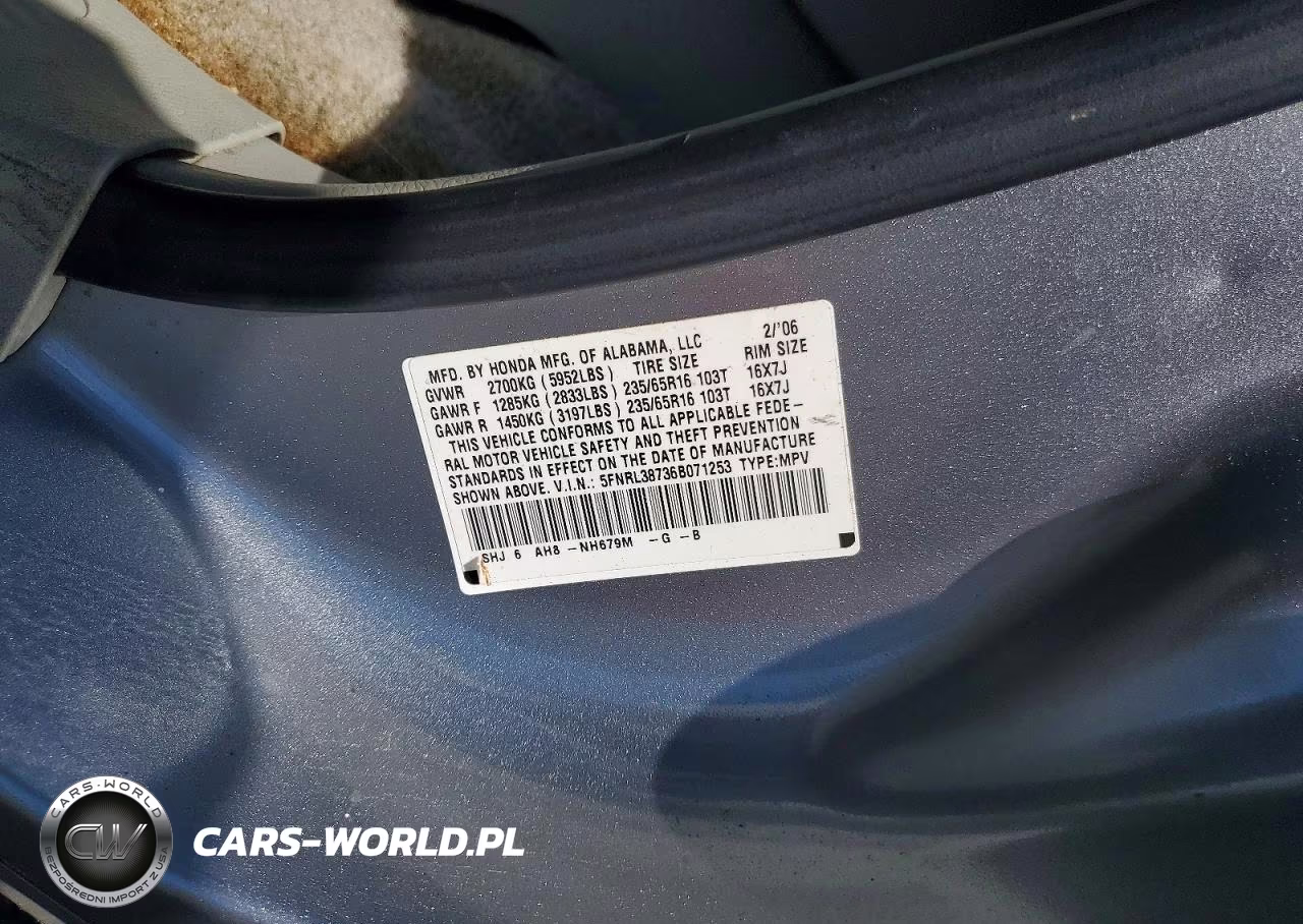 2006 Honda Odyssey Exl VIN:5FNRL38736B071253 - 12
