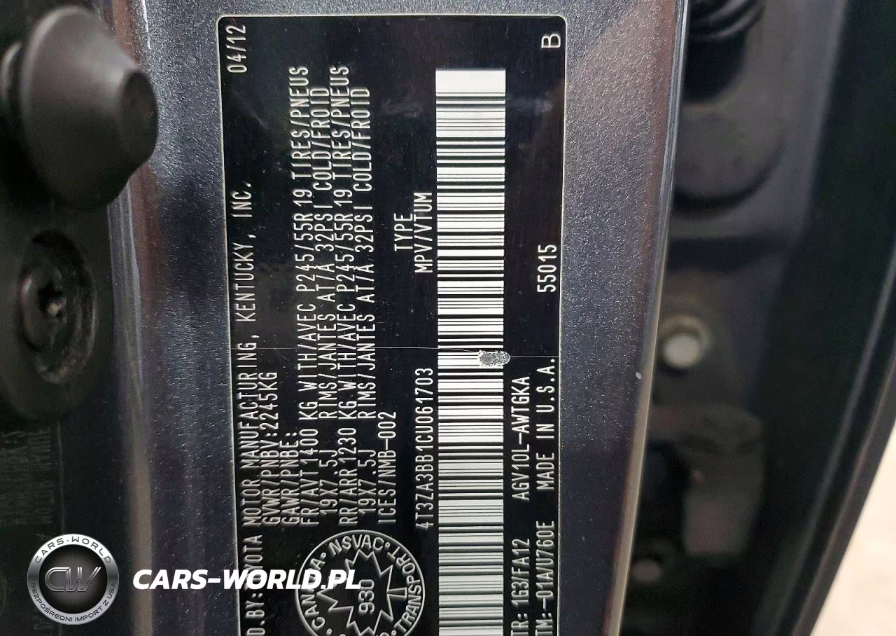 2012 Toyota Venza Le VIN:4T3ZA3BB1CU061703 - 13