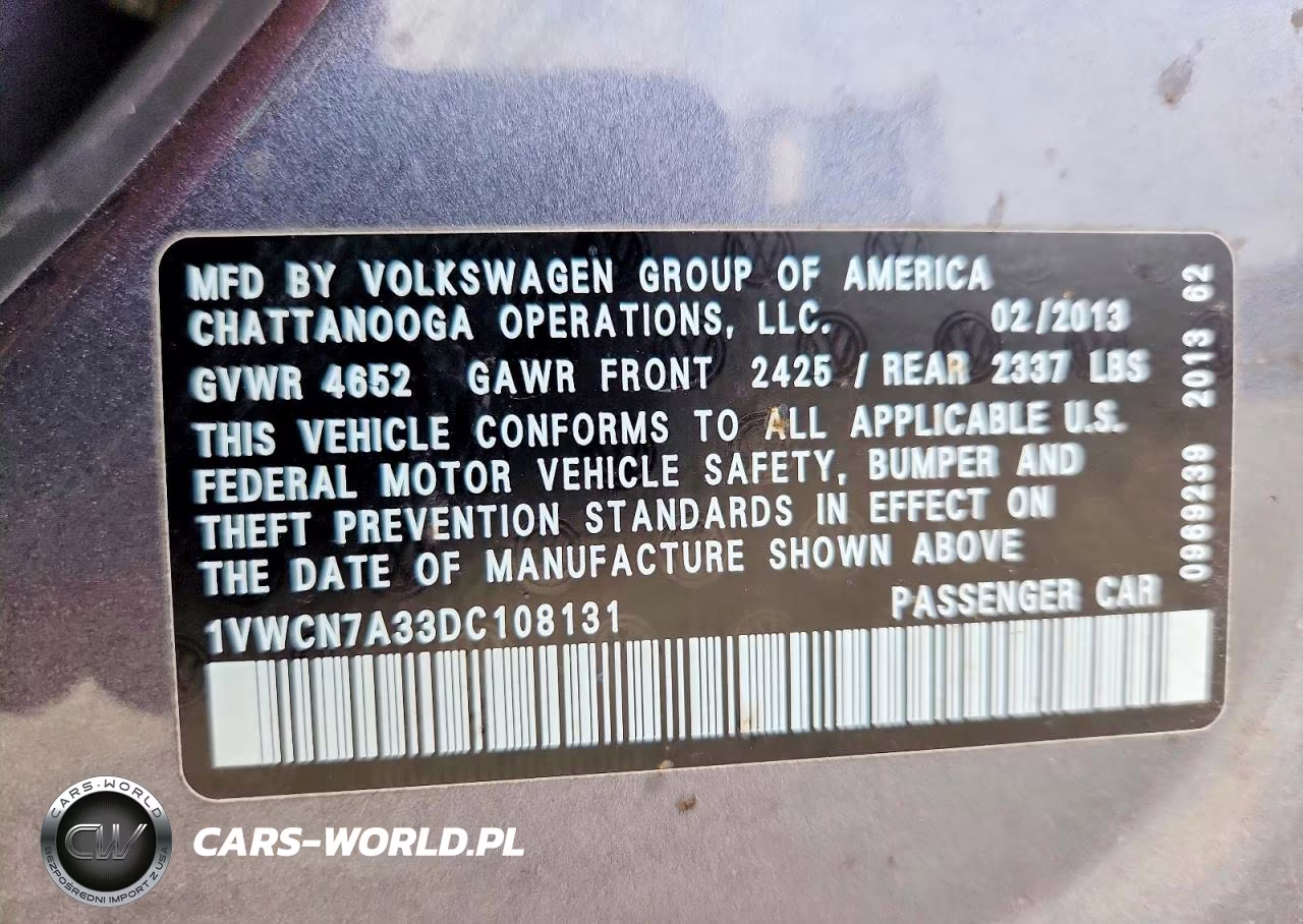2013 Volkswagen Passat Sel VIN:1VWCN7A33DC108131 - 12