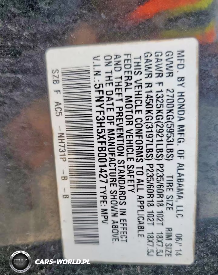 2015 Honda Pilot Exl VIN:5FNYF3H5XFB001427 - 13