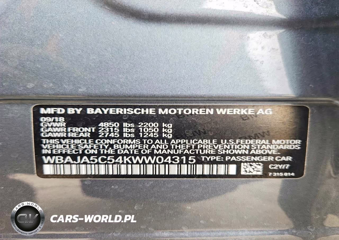 2019 BMW 530 I VIN:WBAJA5C54KWW04315 - 12