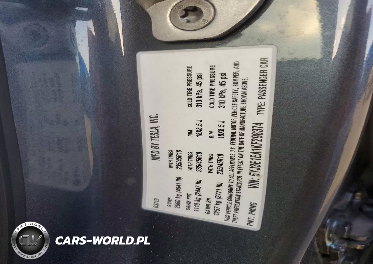 2019 Tesla Model 3 VIN:5YJ3E1EA1KF298374 - 12