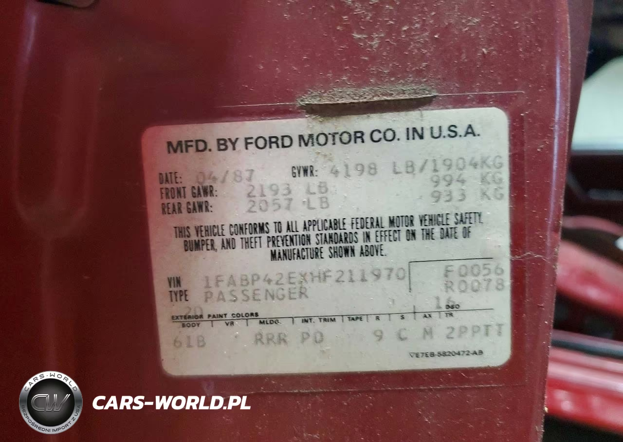 1987 Ford Mustang Gt VIN:1FABP42EXHF211970 - 12