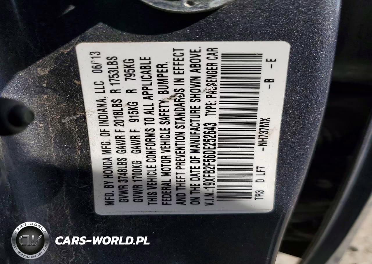 2013 Honda Civic Lx VIN:19XFB2F56DE252643 - 13