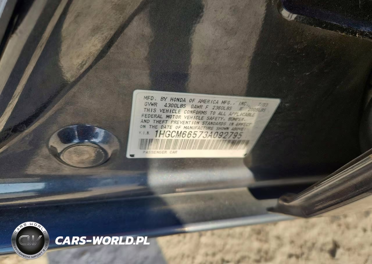 2003 Honda Accord Ex VIN:1HGCM66573A092795 - 12