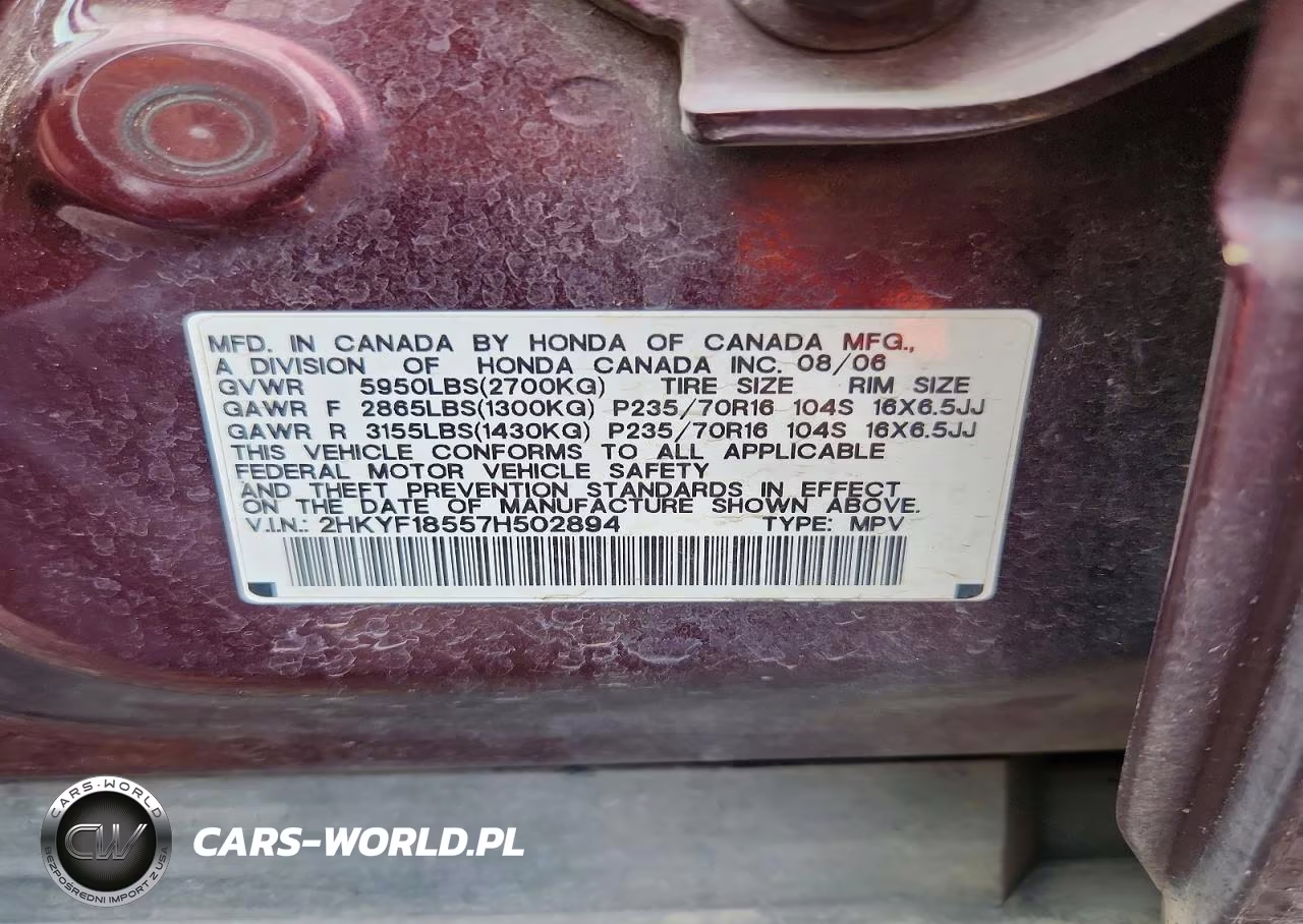 2007 Honda Pilot Exl VIN:2HKYF18557H502894 - 13