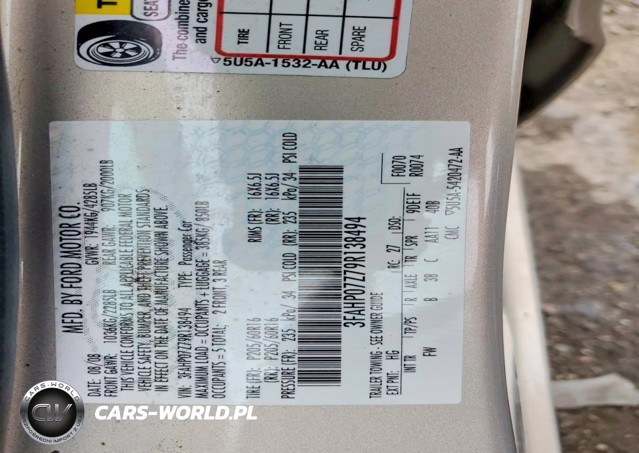 2009 Ford Fusion Se VIN:3FAHP07Z79R138494 - 12