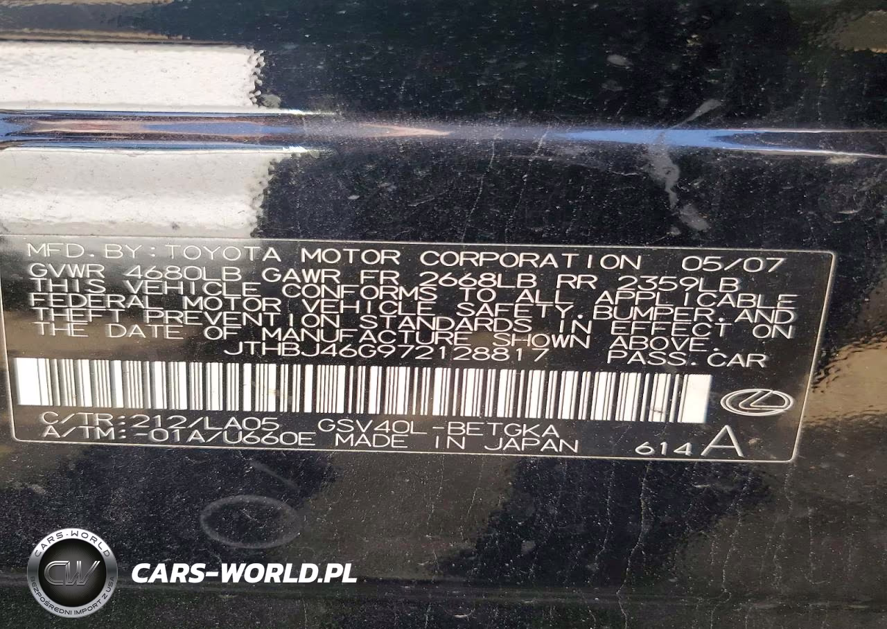 2007 Lexus Es 350 VIN:JTHBJ46G972128817 - 12