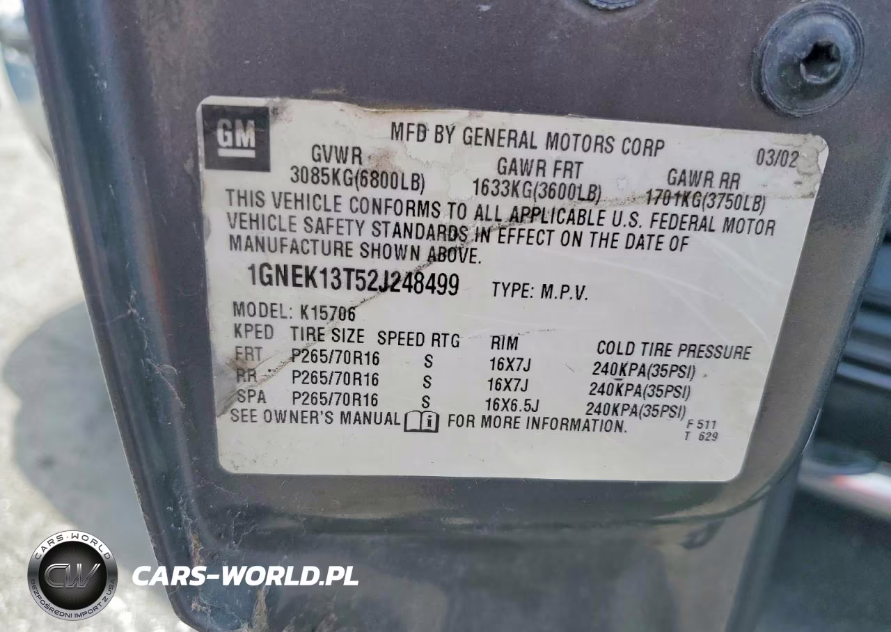 2002 Chevrolet Tahoe K1500 VIN:1GNEK13T52J248499 - 13