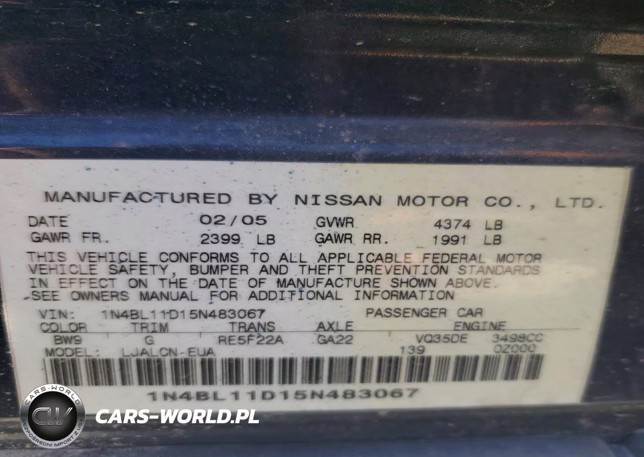 2005 Nissan Altima 3.5 Se VIN:1N4BL11D15N483067 - 14