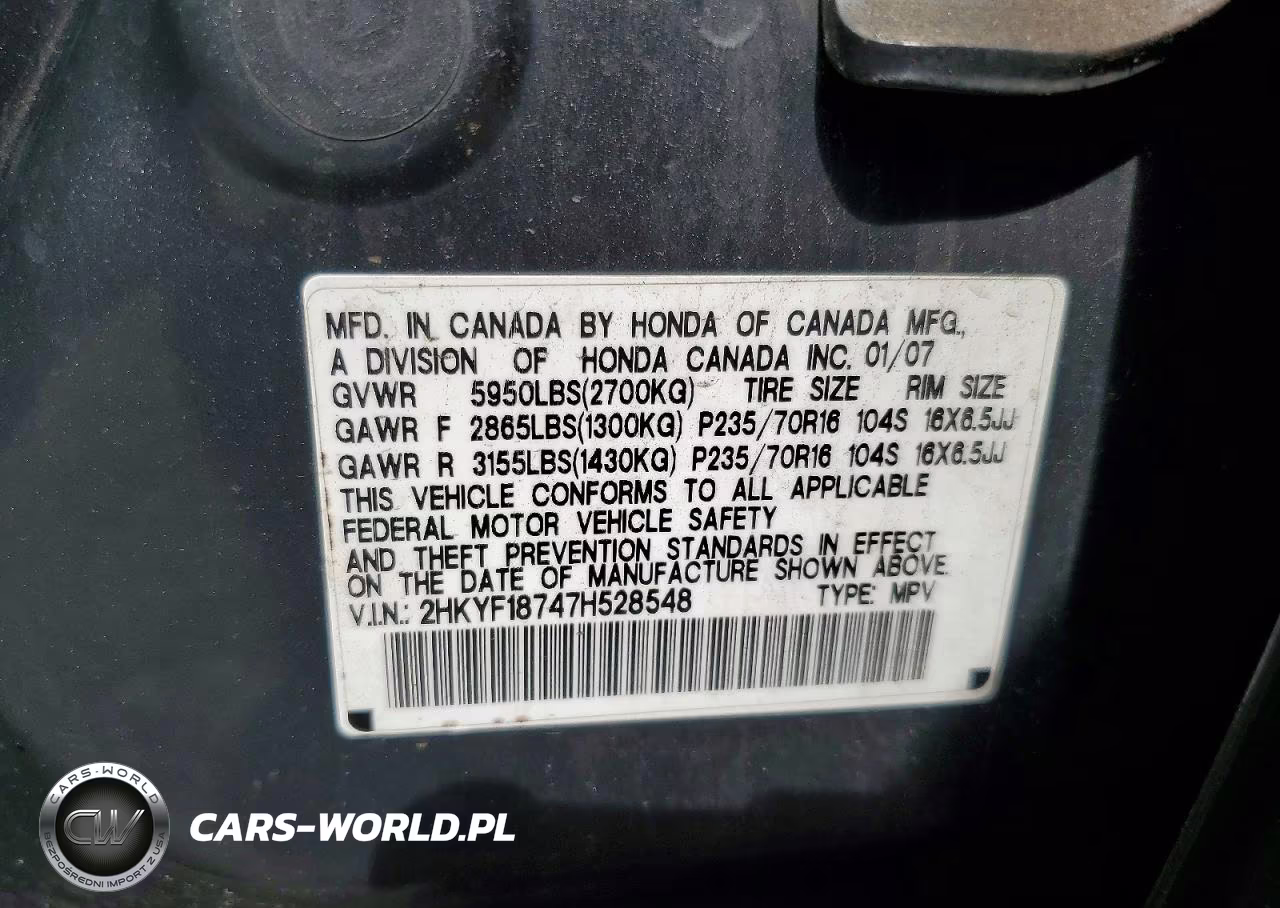 2007 Honda Pilot Exl VIN:2HKYF18747H528548 - 13