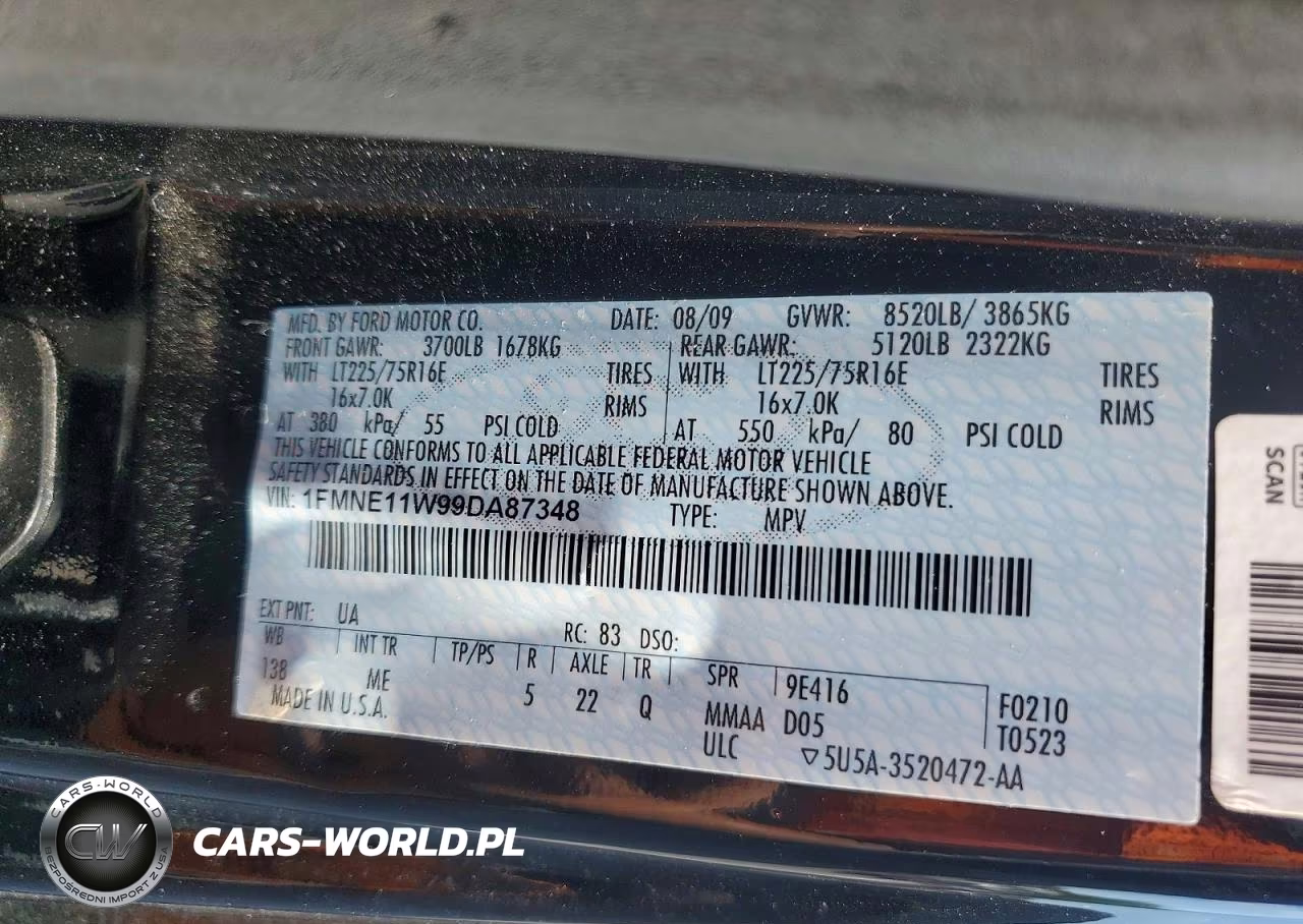 2009 Ford Econoline E150 Wagon VIN:1FMNE11W99DA87348 - 13