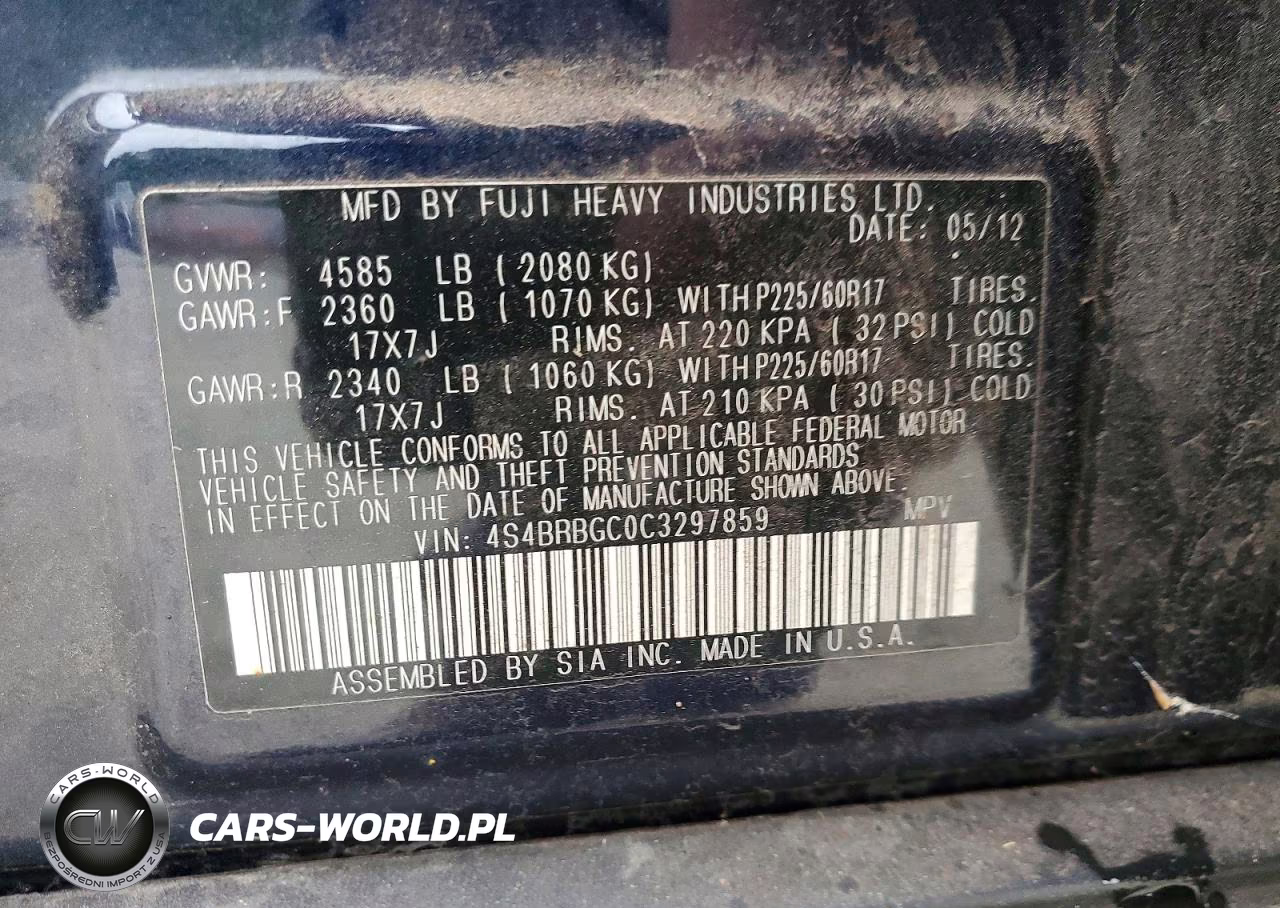 2012 Subaru Outback 2.5I Premium VIN:4S4BRBGC0C3297859 - 13