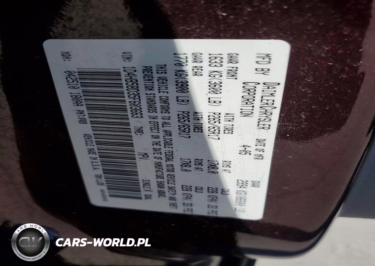 2005 Dodge Durango Limited VIN:1D4HB58D35F603663 - 12