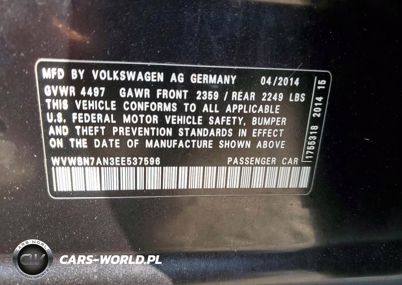 2014 Volkswagen Cc Sport VIN:WVWBN7AN3EE537596 - 12