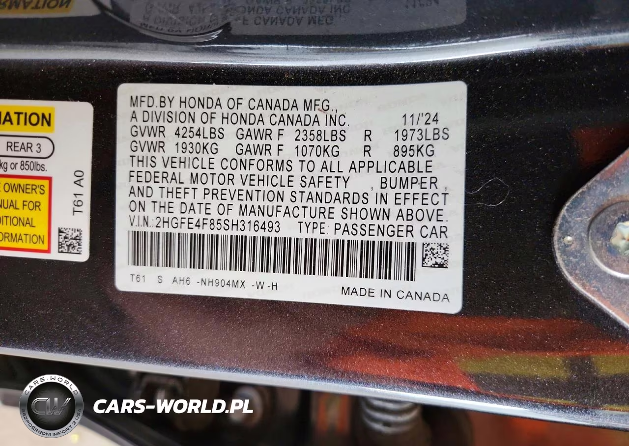 2025 Honda Civic Sport VIN:2HGFE4F85SH316493 - 12