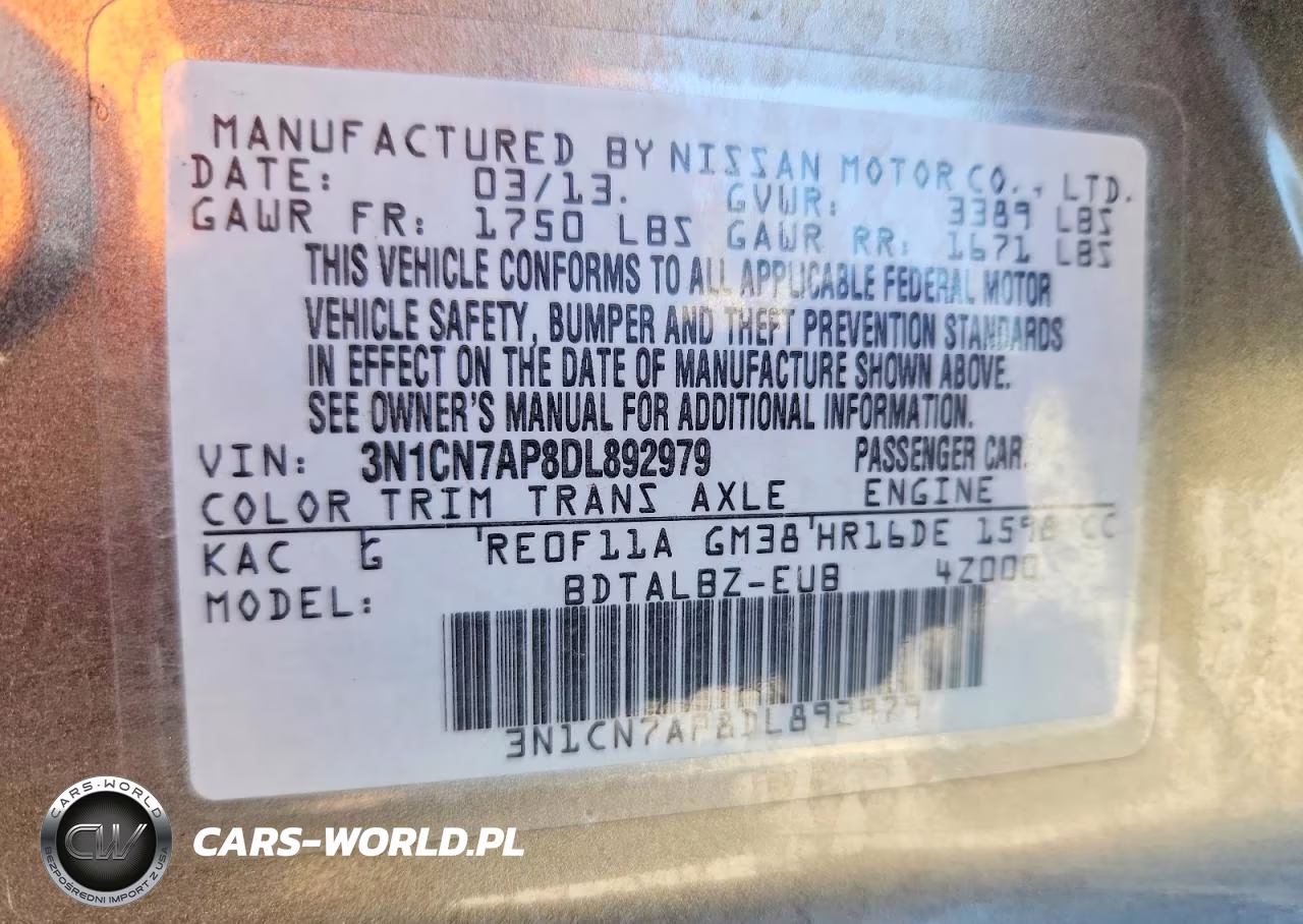 2013 Nissan Versa 1.6 S VIN:3N1CN7AP8DL892979 - 12