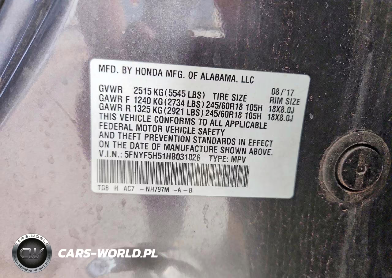 2017 Honda Pilot Exl VIN:5FNYF5H51HB031026 - 13