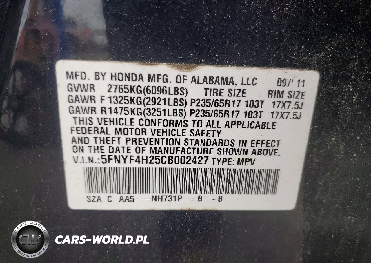 2012 Hond Pilot VIN:5FNYF4H25CB002427 - 13