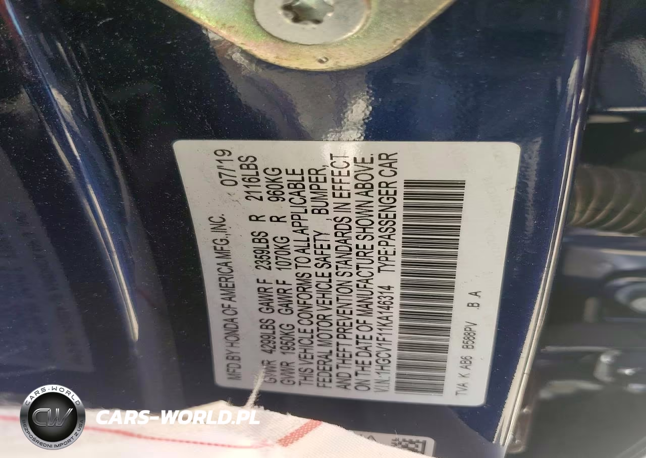2019 Honda Accord Lx VIN:1HGCV1F11KA146314 - 12