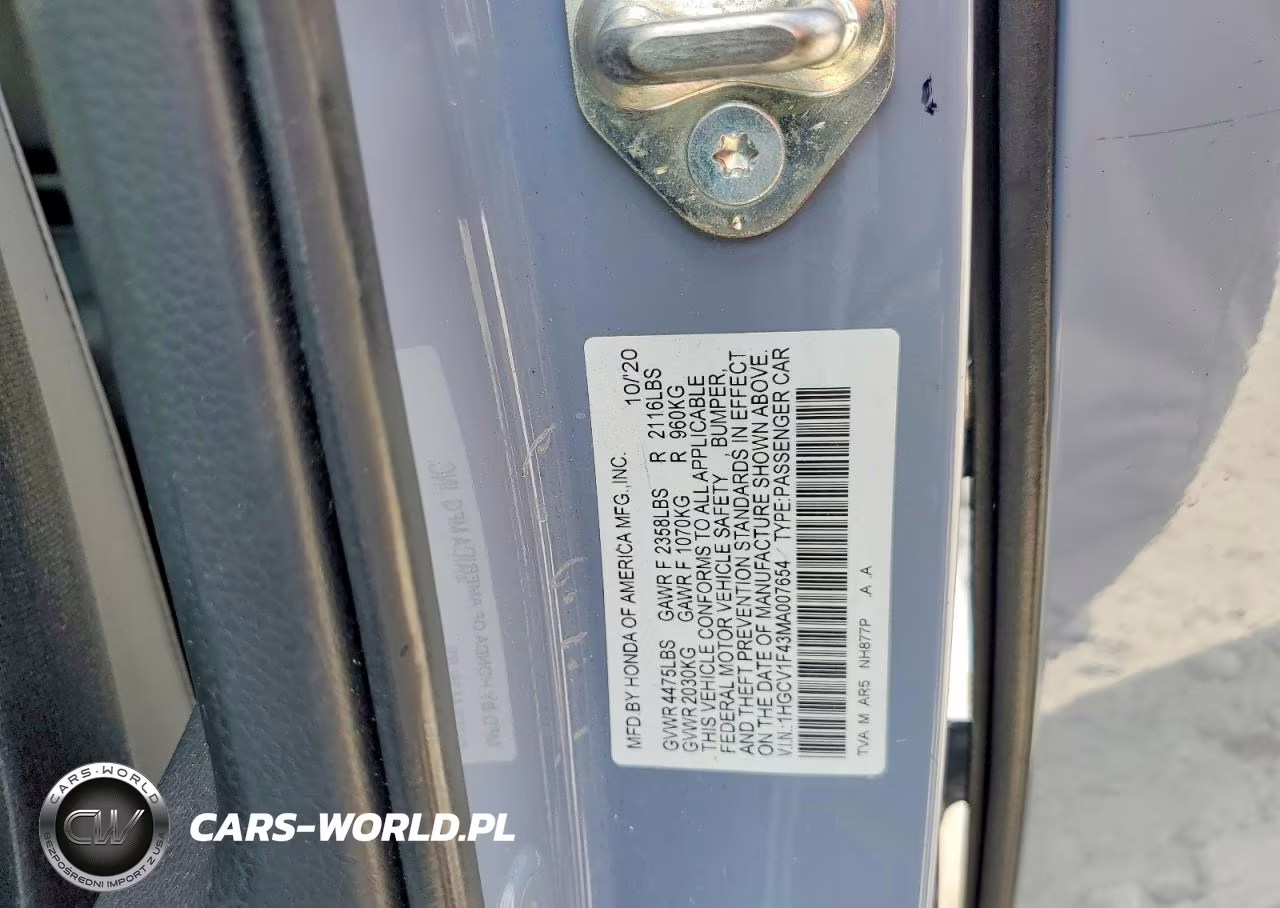 2021 Honda Accord Sport Se VIN:1HGCV1F43MA007654 - 12