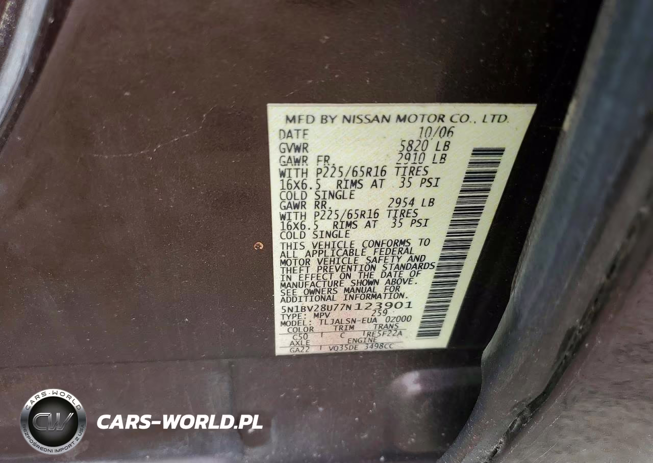 2007 Nissan Quest 3.5 VIN:5N1BV28U77N123901 - 13