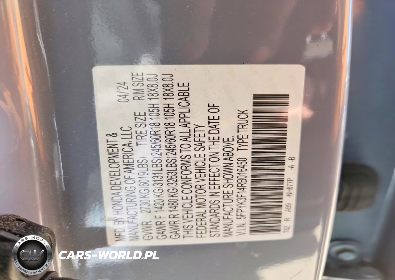 2024 Honda Ridgeline Sport VIN:5FPYK3F14RB016450 - 12
