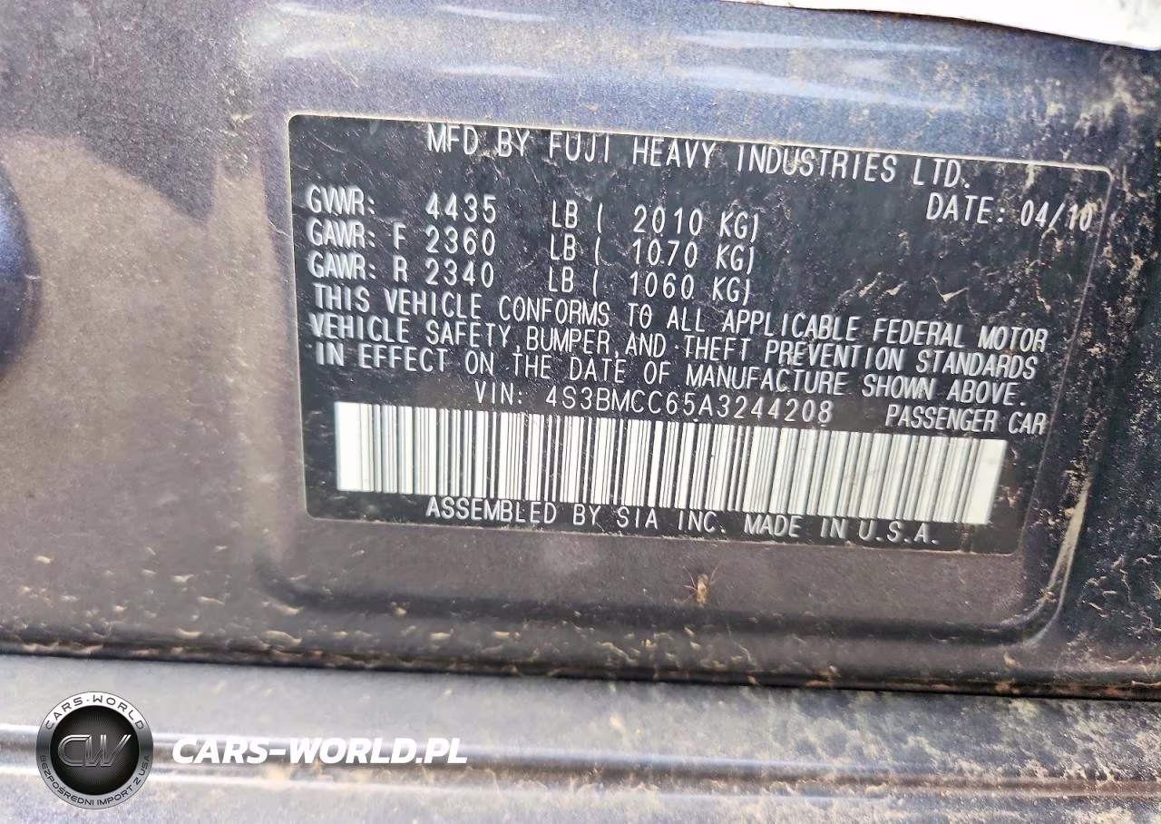 2010 Subaru Legacy 2.5I Premium VIN:4S3BMCC65A3244208 - 12
