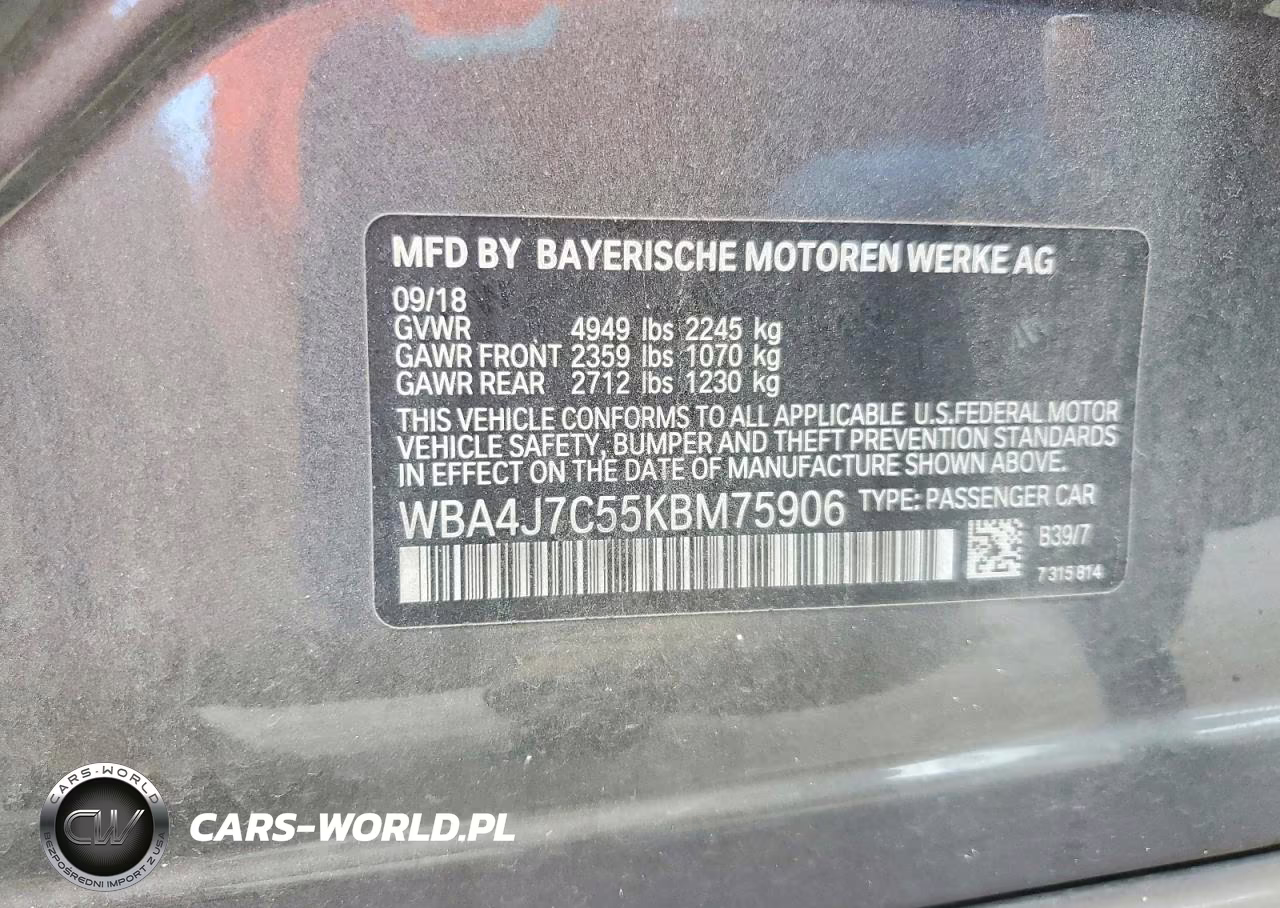 2019 BMW 440Xi Gran Coupe VIN:WBA4J7C55KBM75906 - 12