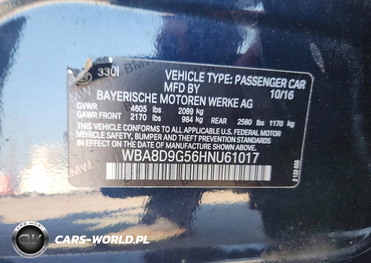 2017 BMW 330 Xi VIN:WBA8D9G56HNU61017 - 12