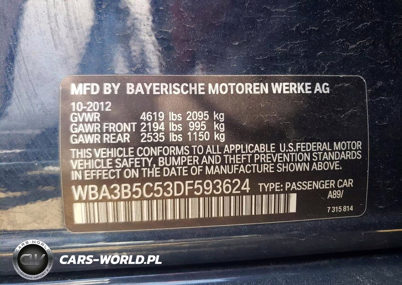 2013 BMW 328 Xi Sulev VIN:WBA3B5C53DF593624 - 12