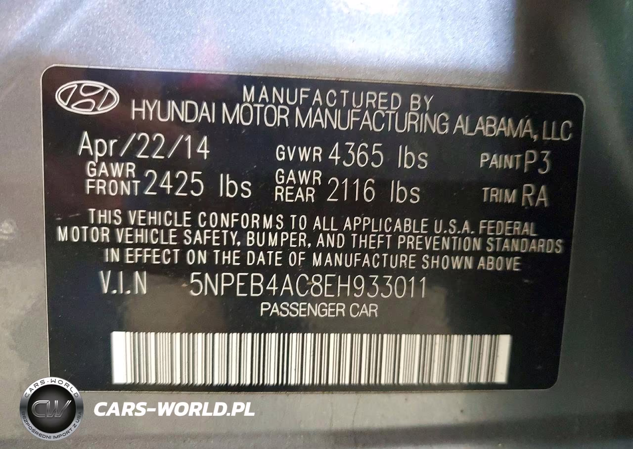 2014 Hyundai Sonata Gls VIN:5NPEB4AC8EH933011 - 12