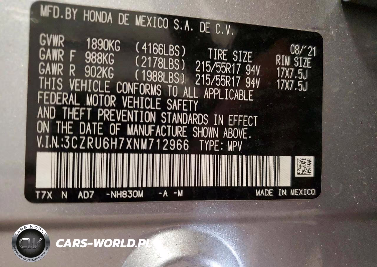 2022 Honda Hr-V Exl VIN:3CZRU6H7XNM712966 - 13