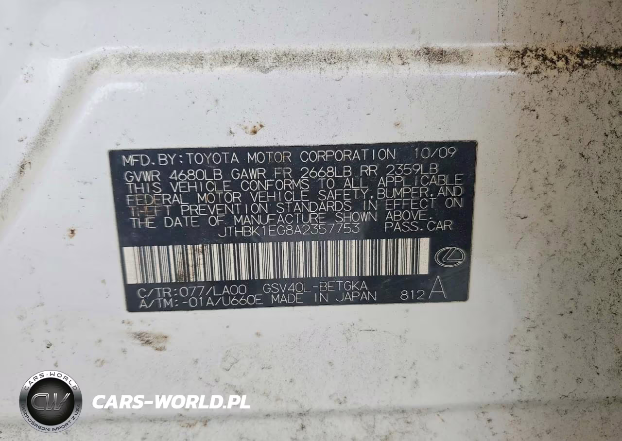 2010 Lexus Es 350 VIN:JTHBK1EG8A2357753 - 12