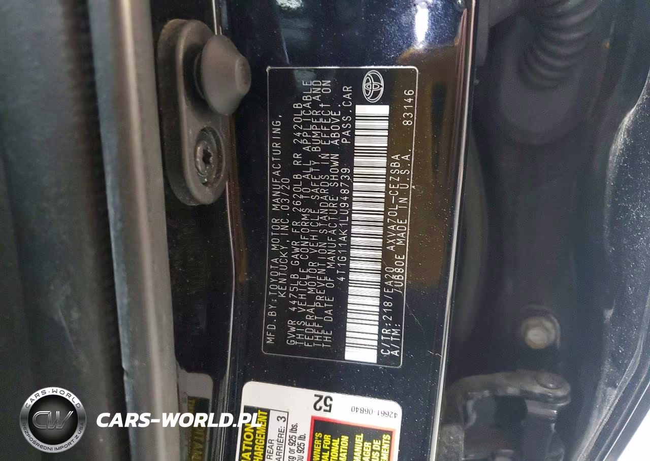 2020 Toyota Camry Se VIN:4T1G11AK1LU948739 - 12
