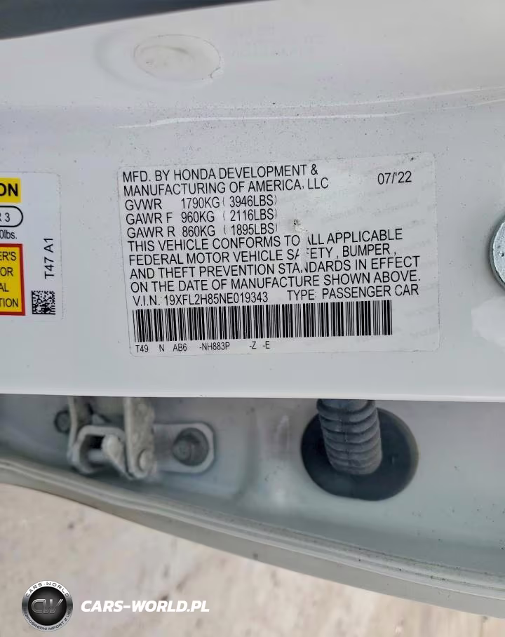 2022 Honda Civic Sport VIN:19XFL2H85NE019343 - 12