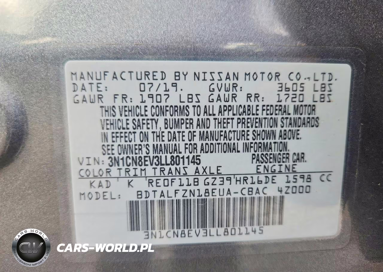 2020 Nissan Versa Sv VIN:3N1CN8EV3LL801145 - 12