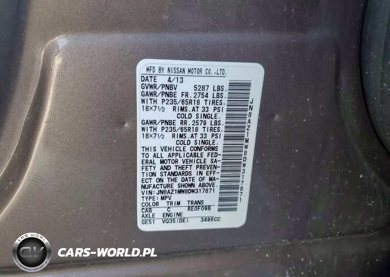 2013 Nissan Murano S VIN:JN8AZ1MW8DW317871 - 13