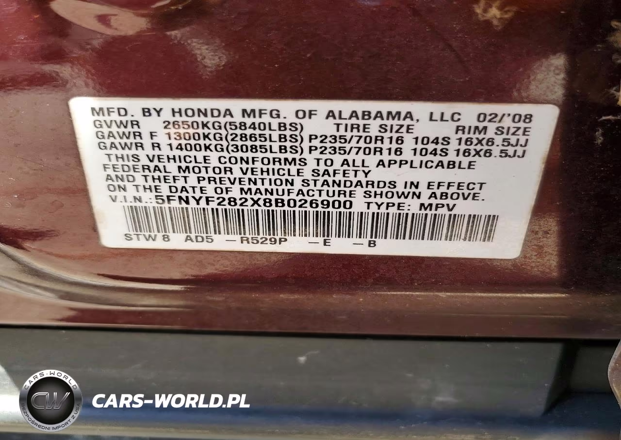 2008 Honda Pilot Vp VIN:5FNYF282X8B026900 - 13