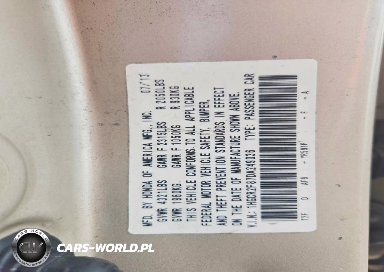 2013 Honda Accord Exl VIN:1HGCR2F87DA249036 - 12