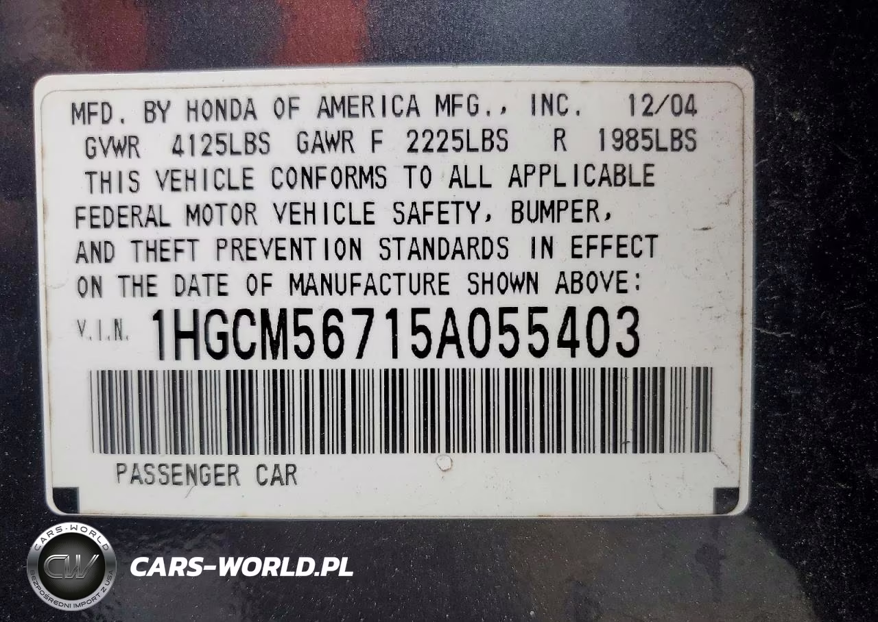 2005 Honda Accord Ex VIN:1HGCM56715A055403 - 12