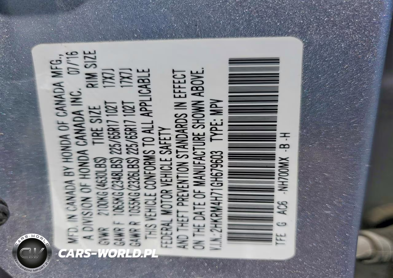 2016 Honda Cr-V Exl VIN:2HKRM4H71GH679603 - 13