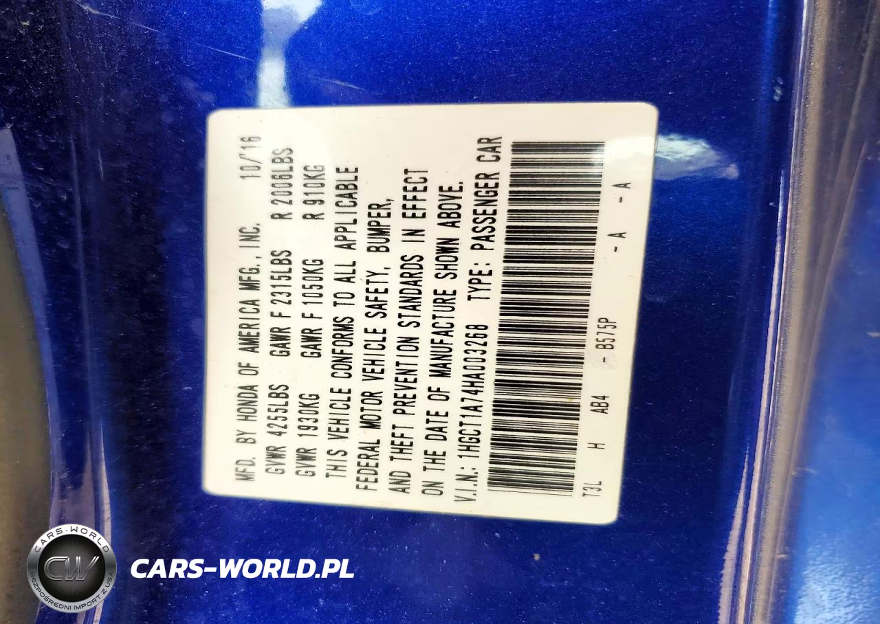 2017 Honda Accord Ex VIN:1HGCT1A74HA003268 - 12