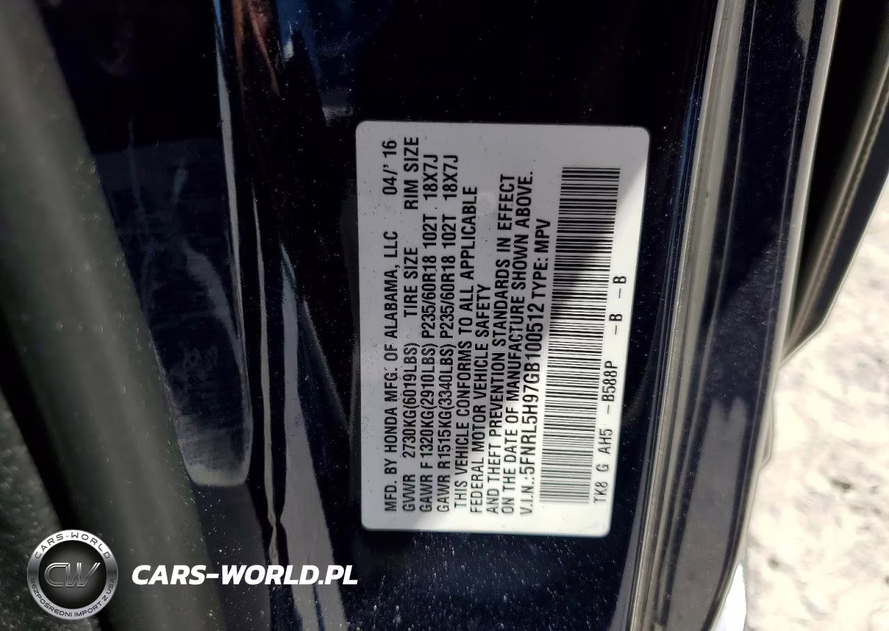 2016 Honda Odyssey Touring VIN:5FNRL5H97GB100512 - 13