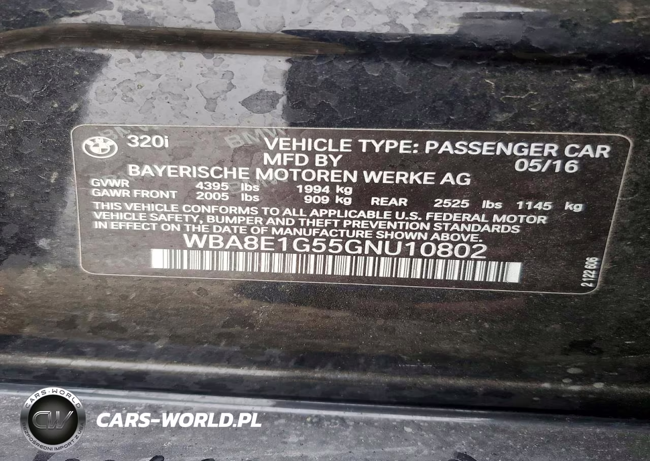 2016 BMW 320 I VIN:WBA8E1G55GNU10802 - 12