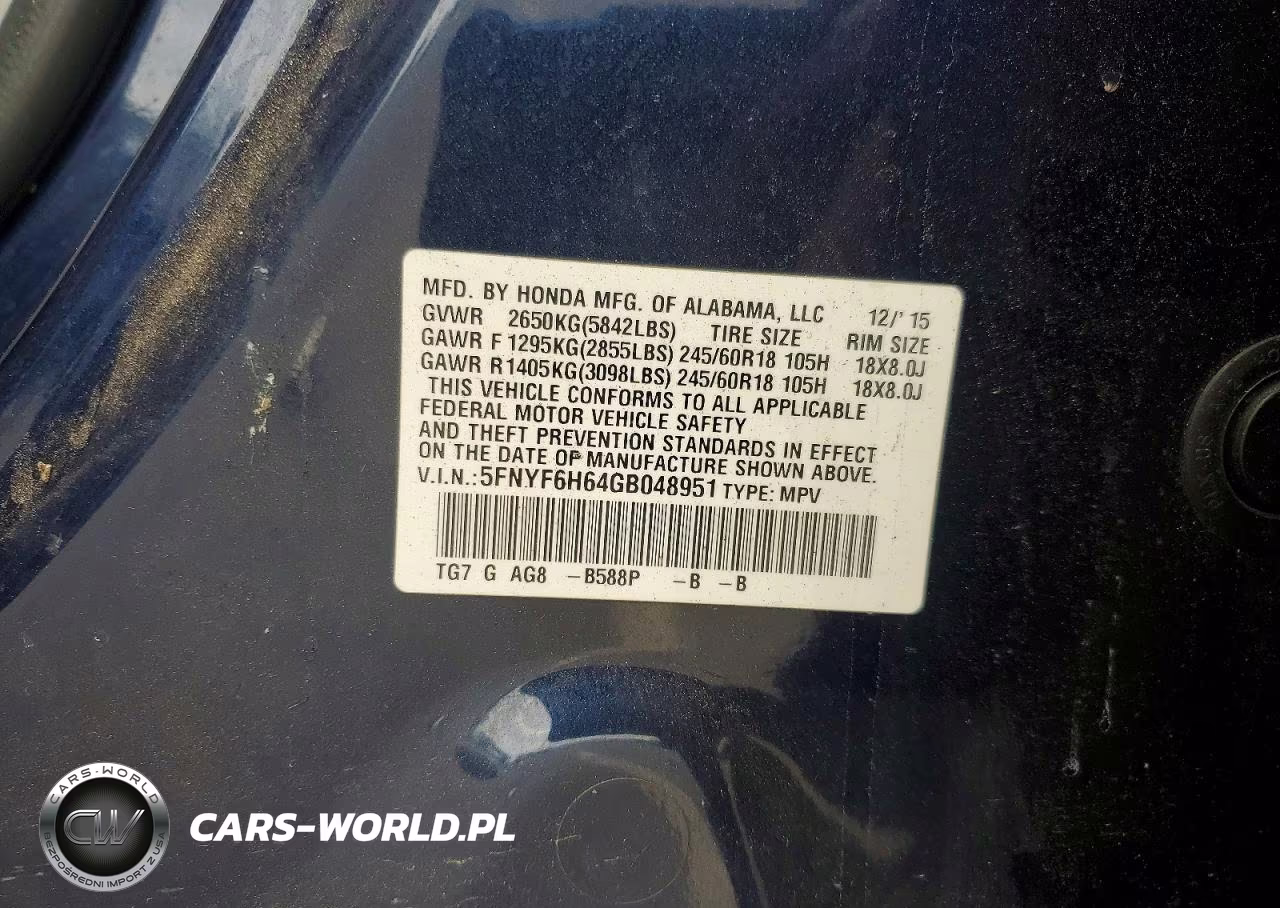 2016 Honda Pilot Exl VIN:5FNYF6H64GB048951 - 14
