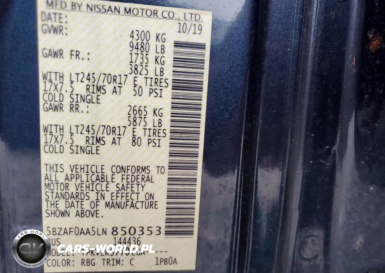 2020 Nissan Nv 3500 Hd Sl VIN:5BZAF0AA5LN850353 - 13