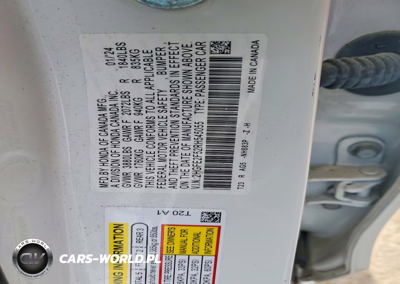 2024 Honda Civic Sport VIN:2HGFE2F52RH545055 - 12