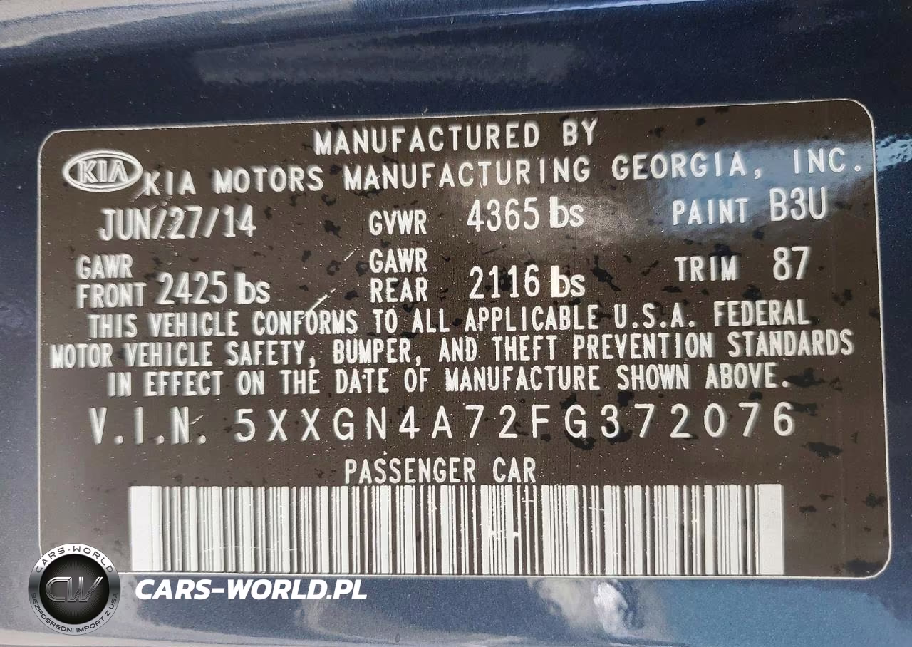 2015 Kia Optima Ex VIN:5XXGN4A72FG372076 - 12